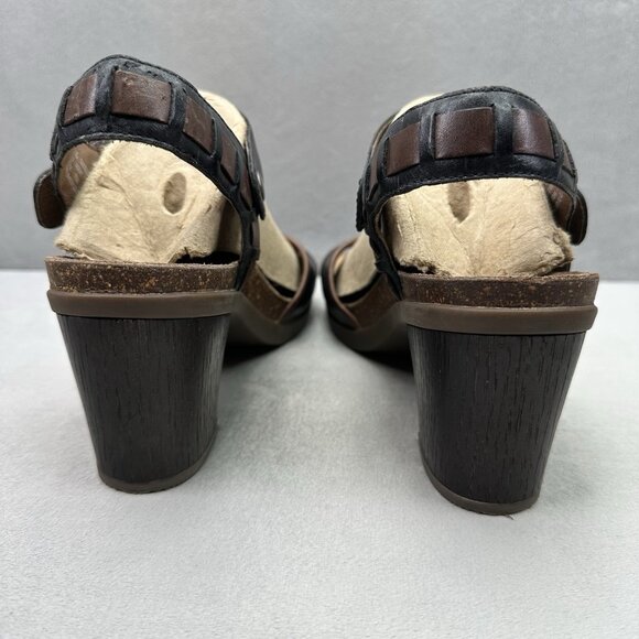 Womens 9.5-10 / EU 40 Dansko Debby Heeled Sandals Black Leather Raffia Chunky - Picture 4 of 8